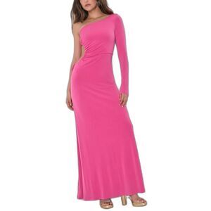 Lulus NWT Sweet Flirt Rose Pink Long Sleeve One-Shoulder Cutout Maxi Dress Sz XL